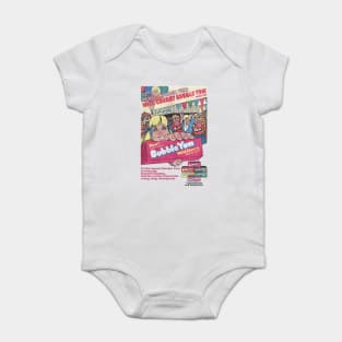 Distressed Vintage Retro 80's Bubble Gum Ad 5 great flavors and sugarless Baby Bodysuit